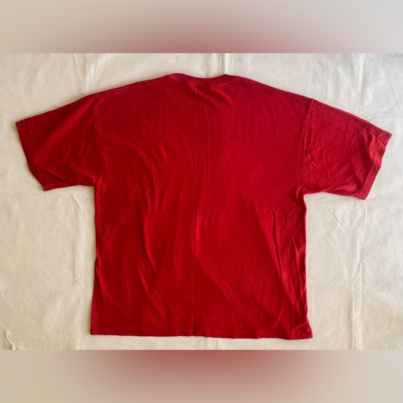 BUM Equipment Vintage 90s Embroidered Red White Spell-Out Tee Oversized Medium - Picture 2 of 6